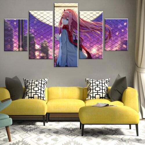 5 piece Zero Two Darling in the FranXX Anime Poster Framed Wooden Canvas Painting Wall Art Decor room Study Home Decor Prints