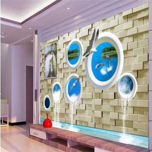 Beibehang Modern Background Large Painting Peacock bricks Dolphins Murales De Pared 3d Wallpaper Hotel Badroom Mural for