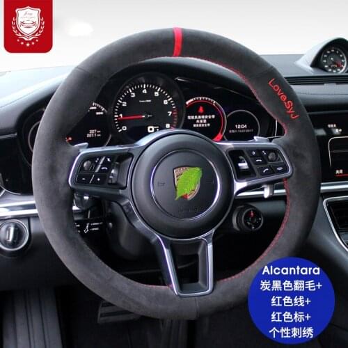 Real Alcantara steering wheel cover for Porsche Macan taycan panamra 718 Macan Cayenne 971 9YA 911 Suture Auto interior Grip