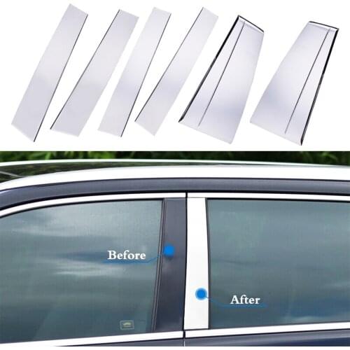 6PCS/SET Chrome Stainless Steel Pillar Post Door Trim Strip Garnish Molding fit for Toyota Highlander 2015 2016 2017 2018