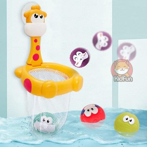 Baby Bath Toys Giraffe Net Bath Fishing Toy Shooting Basket Basketball Hoop Shower Toys Bathtub Water Game Play Set For Girl Boy