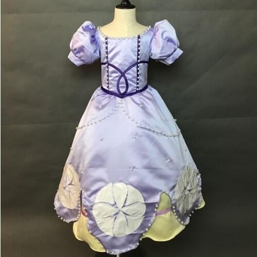 Kids Cartoon Princess Aofia Cosplay Costume Children Purple Party Dress Fancy Halloween Birthday Ball Gown