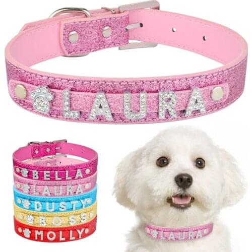 DIY Personalized Dog Collar Leather Rhinestone Charms Custom Pet Dogs Cat Name Stylish and Cute Dog Collars Kawaii Dog Collar