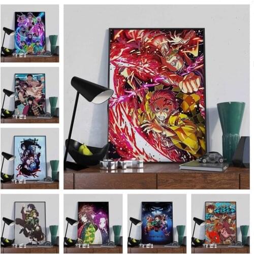 Home Decoration Hd Prints Painting Demon Slayer Pictures Wall Art Modular Canvas Anime Poster No Framework Bedside Background