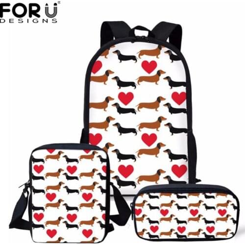 FORUDESIGNS 3PCS/Set Children School Bag Set Women Backpack Casual Kids Mochilas Book Bag Girl Cute Dachshund Dog Backpack