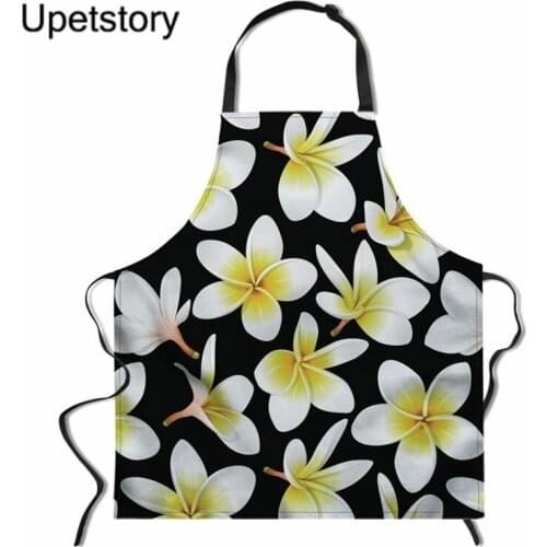 Upetstory Plumeria Flower Print Kitchen Chef Apron 3D Floral Women Adjustable Waist Apron for BBQ Baking Cooking Delantales