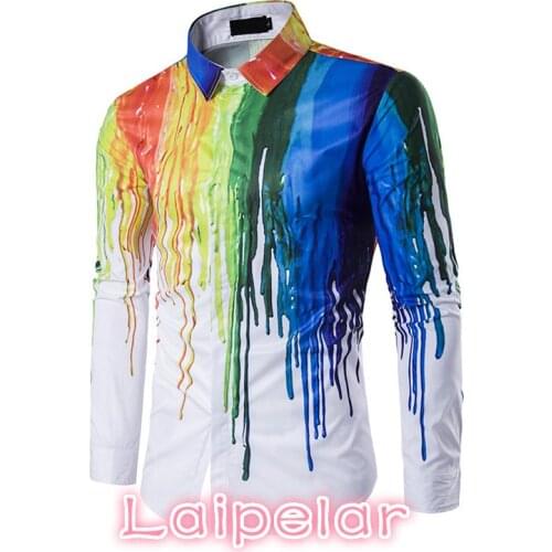Laipelar Men Shirt Long Sleeve Cotton Fashion Shirt 3d Print Multicolor Casual Dress Mens Social Shirts Party Cloths New ZE0284