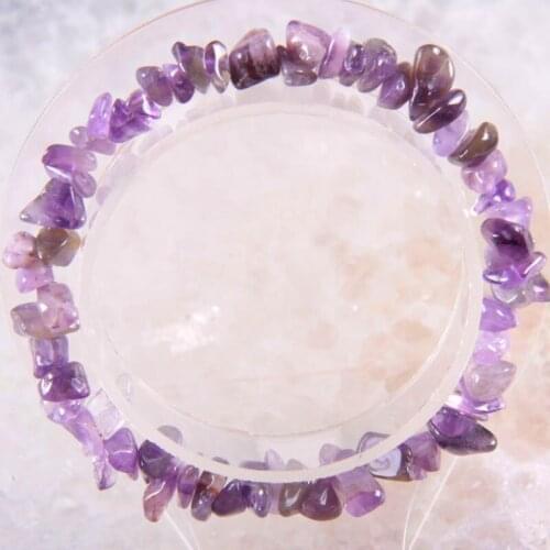 Fashion Jewelry Gift Bangle For Women Natural Purple Quartz Crystal Stone Chip Beads Cord Stretch Bracelet 8" 1Pcs H1400