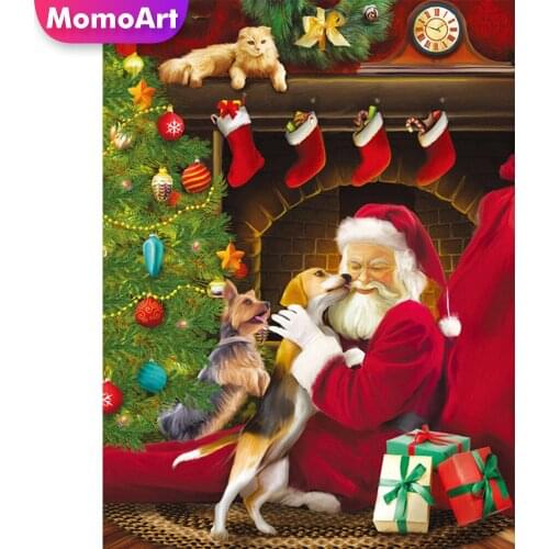 MomoArt DIY Diamond Mosaic Cartoon Diamond Painting Cross Stitch Set Dog Embroidery Santa Claus Needlework Christmas Gifts