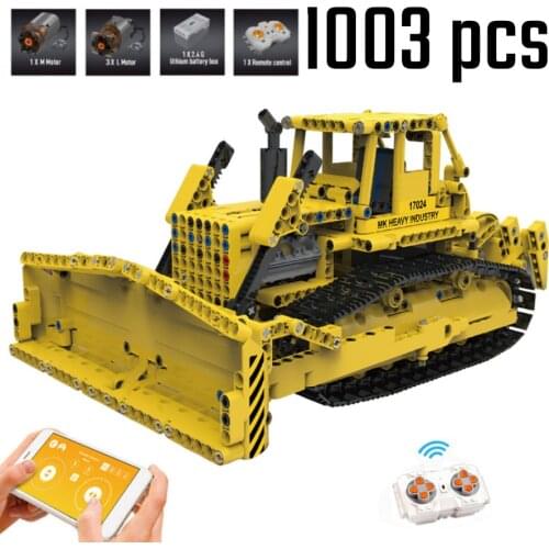 MOULD KING 17024 High-Tech APP Remote Control Bulldozer RC Caterpillar Model MOC-74666 Building Blocks Bricks Kids Toys Gifts