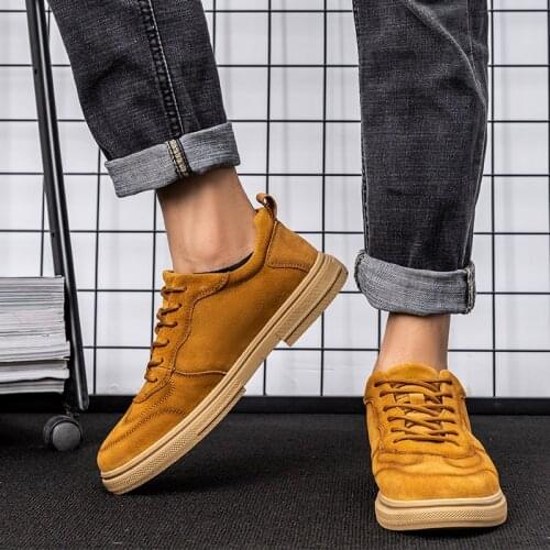 Mens casual shoes new Hong Kong style classic retro leather sneakers trendy shoes cowhide suede leather mens sports shoes
