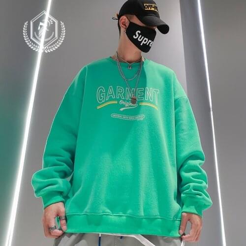 Men Fashion Loose Print Fleece Heavyweight Casual Pullover Sweatshirts