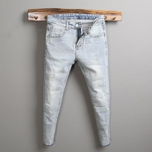 2021 Men Spring Autumn New Skinny Stretch Jeans Mens Ankle Length Denim Trousers Male Korean Casual Slim Pencil Pants W508