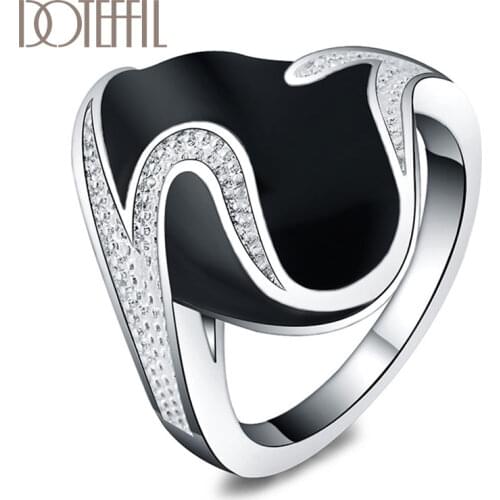 DOTEFFIL 925 Sterling Silver AAA zircon epoxy black Ring Man For Women Fashion Wedding Engagement Party Gift Charm Jewelry