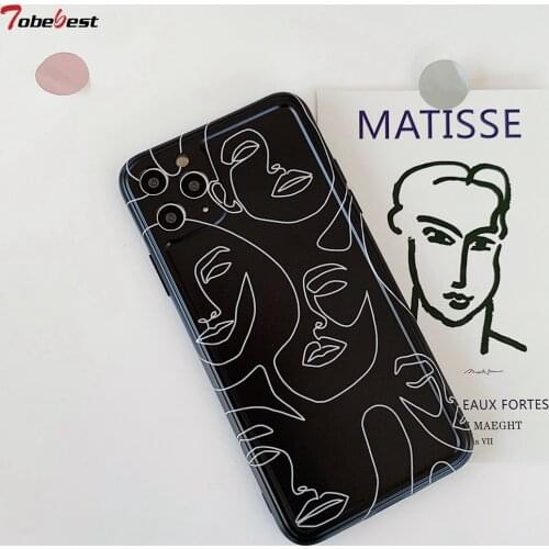 Tobebest Nordic Black Coffee color Art Abstract face Soft IMD Phone Case for iPhone 11 pro max XR XS Max 7 8 Plus X Case Cover