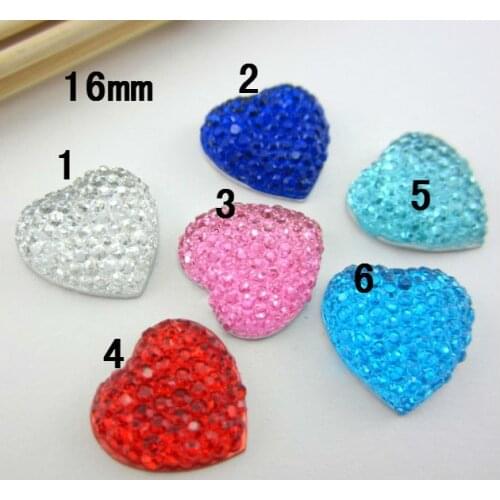 New 16mm 24Pcs Colorful Flatback Resin Heart Cabochon Stone Beads Flatback Resin Rhinestone For DIY Wedding Decoration