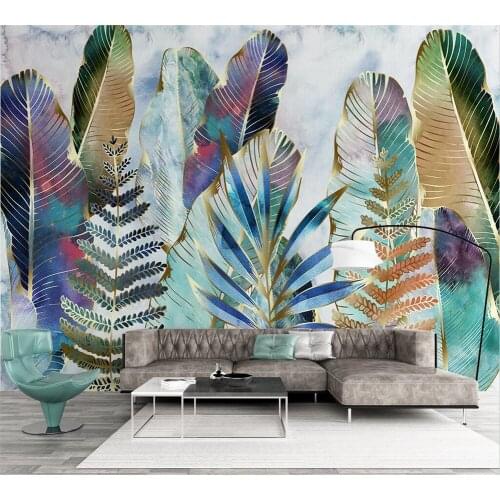 Beibehang Custom Nordic tropical plant leaves light luxury watercolor hand-painted wall painting wallpaper decorative painting