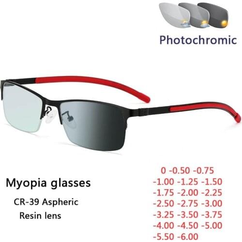 Titanium Alloy Photochromic Myopia Eyeglasses Women Men Prescription Spectacles Eyewear -0.5 -0.75 -1 -1.25 -1.5 -2 -2.5 To -6