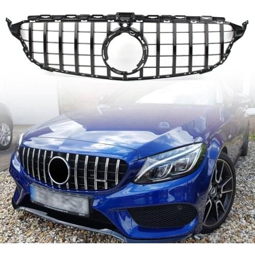 GT R Style Front Grill Grille For Mercedes-Benz W205 C Class C200 C250 C300 C350 W/ Camera Model 2019 2020 WITHOUT EMBLEM
