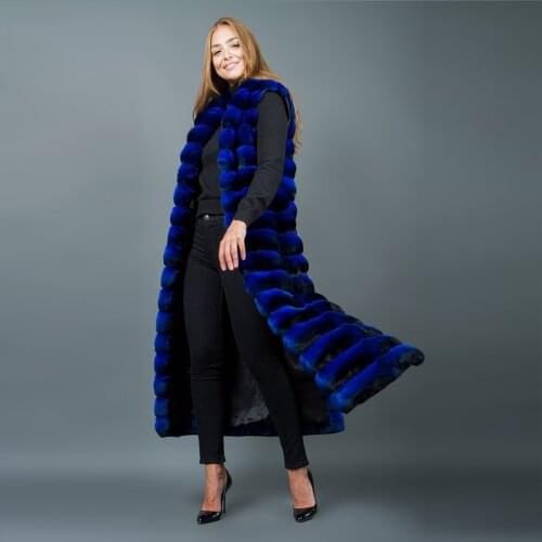 Midnight Dream Fur Jacket Women Fashion Long Warm Gilet Real Rex Rabbit Waistcoat Free Shipping