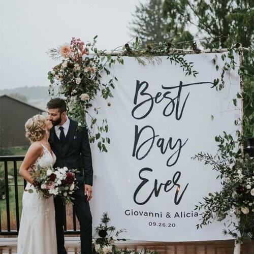 Custom engagement country garden Rustic beach Wedding Vow Photo Reception Backdrop Best Day Ever Arch Dessert Table decoration