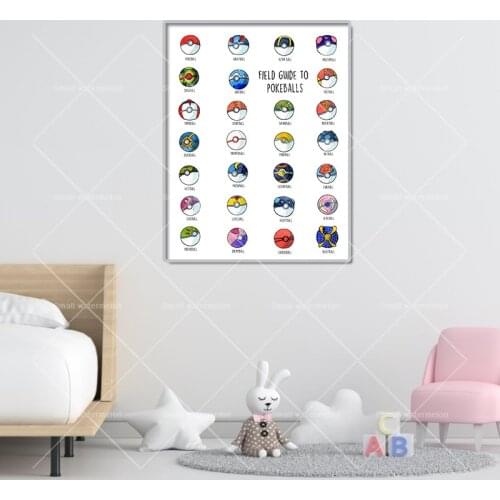 High Quality Anime Pokemon Poster Pokeball Canvas Painting Mural Wall Picture Kids Bedroom Child Room Home Decoration