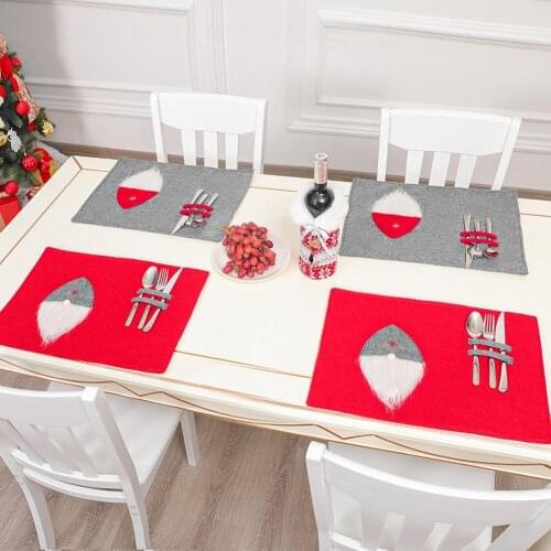 Rectangle Dwarf Pattern Christmas Placemat Shockproof Fabric Fluffy White Beard Bowl Pad for Dining Wholesale Dropshipping