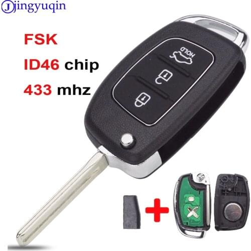 Jingyuqin Remote 3 Buttons FSK 433Mhz ID46 Chip TOY40 Car Key Shell For Hyundai New IX35 IX25 IX45 Elantra Santa Fe With Logo