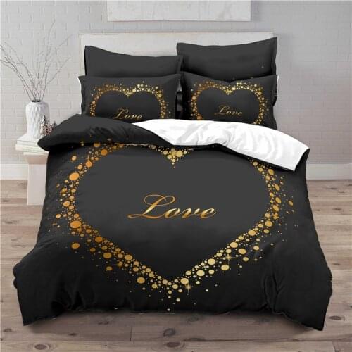 Luxury 3D Golden Heart Printed 2/3Pcs Bedding Set Comfortable Kid Duvet Cover Pillowcase Home Textile Single Queen and King Size
