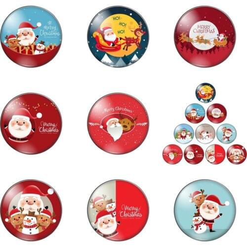 Merry Christmas Cute Santa Claus Deer Best Gift 12mm/20mm/25mm/30mm Round Photo Glass Cabochon Demo Flat Back Making Findings