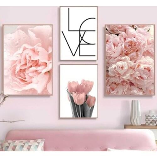 Pink Tulip Canvas Painting Love Flower Posters Warm Wall Art Home Living Room Bedroom Decor Pictures Cuadros Decoracion Salon