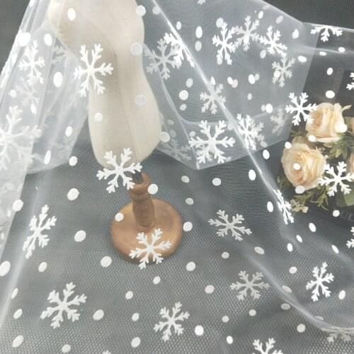 White Black Flocking Snowflake Dot Mesh Soft Tulle For Christmas Wedding Party Stage Clothes Dress Decoration Fabric 0.5yd/Pcs