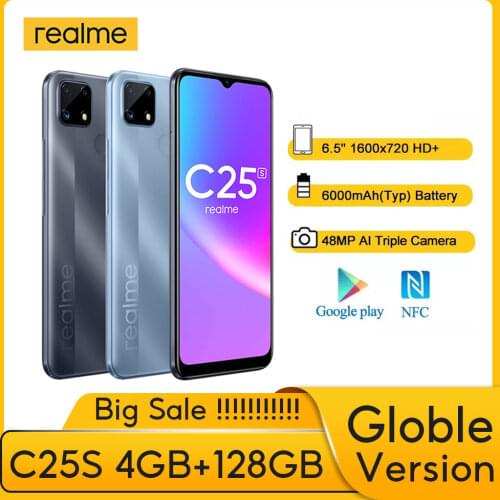 Realme C25s 4GB RAM 128GB ROM Smartphone Helio G85 Global Russian Version 13MP AI Triple 6000mAh 6.5'' Large Screen Support NFC
