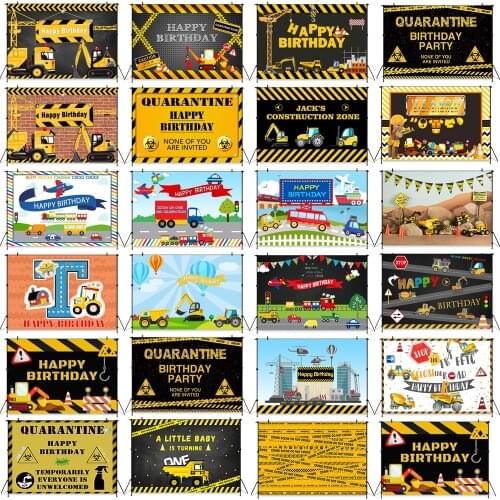 Construction Boy Birthday Excavator Birthday Banner Photography Background Toy Truck Child Kids Photostudio Props Poly Backdrop