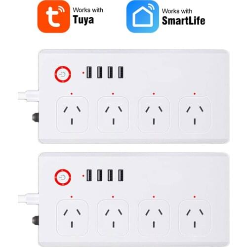 Tuya Smart Power Strip with 4 Outlets 4USB Ports,Australia Smart Power Bar Multiple Outlet Extension work with Alexa and Google