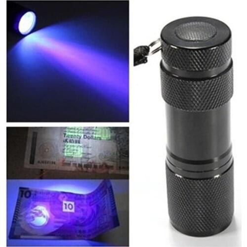 Mini 9 LED UV Flashlight Ultra Purple Light With Zoom Function Mini UV Black Light Detector