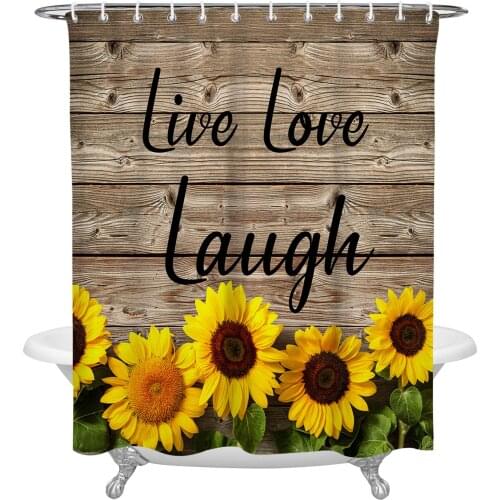 Sunflower Flower Vintage Wood Grain Shower Curtains Bathroom Curtain Waterproof Polyester Frabic Bathroom Curtain with Hooks