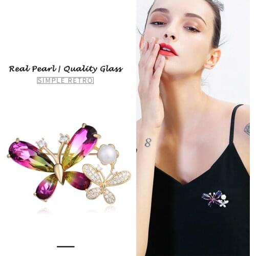 Hongye Women Pearl Brooches Silver 925 Gradient AAA CZ vintage Brooch CZ Jewelry Butterfly Natural Freshwater Pearl Brooches