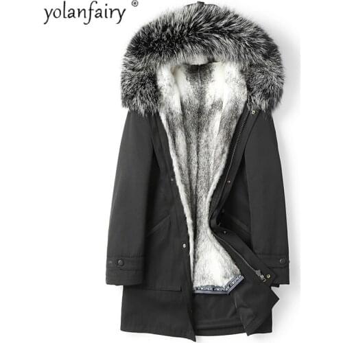 Natural Mink Fur Coat Parka Winter Jacket Men Fox Fur Collar Hooded Real Mink Fur Lining Luxury Erkekler Parkas 2020 19-4001 KJ