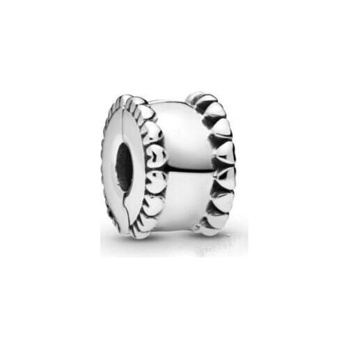 Genuine 925 Sterling Silver Charm Beaded Hearts Clip Beads Fit Women Pan Bracelet & Necklace Diy Jewelry