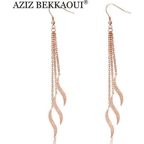 AZIZ BEKKAOUI Rose Gold Long Tassel Earrings for Women Statement Pendant Earrings Unique Drop Earrings Party Jewelry Gift