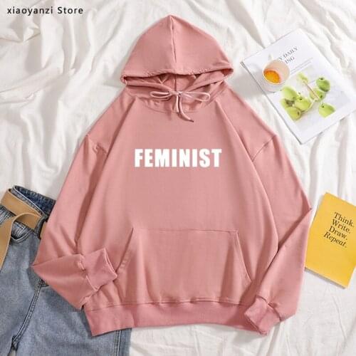 FEMINIST Pink Letters Print Women hoodies Cotton Casual sweatshirts For Lady Girl sportswear Hipster Tumblr pullovers ot203-1
