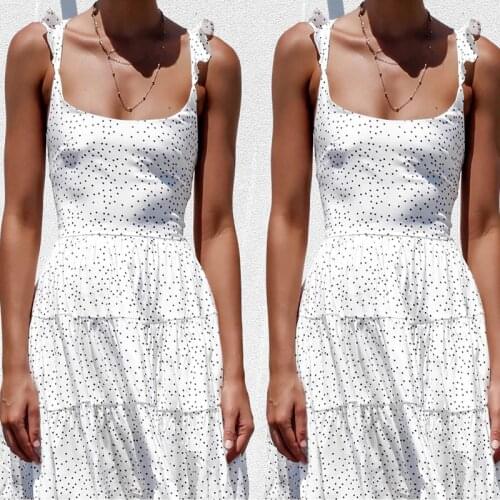 Summer Backless Bandage Sexy Spaghetti Straps Cross Belt Womens Dress 2021 Casual Solid Polka Dot Print Lady Beach Dress Basic