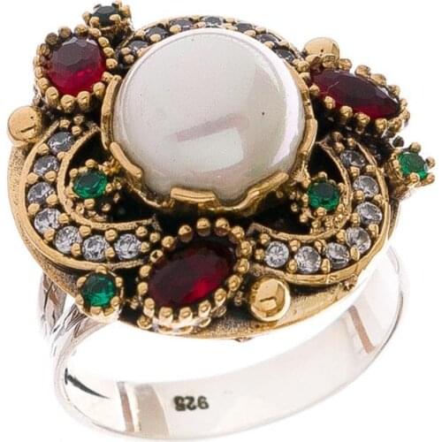 Silver Natural Pearl Cubic Zirconia Women Ring Adjustable Metered