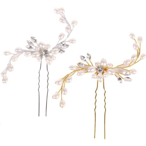 1/2pcs Wedding Bridal Pearl Flower Rhinestone Crystal Hair Pins Clips Bridesmaid Hairwear Sticks Jewelry Accessories