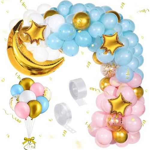 1Set Pink Blue White Garland Arch Kit Mini Star Confetti Latex Air Globos Baby Shower Gender Reveal Birthday Party Decorations