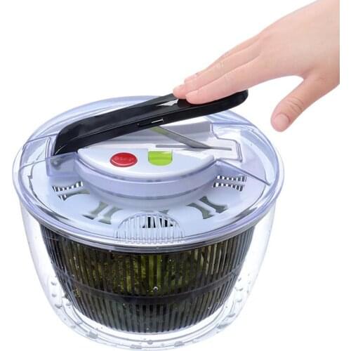 1pc Large Capacity Vegetable Dehydrator Press Type Salad Spinner Bowl Fruit Transparent Bowl Drain Safe Kitchen Basket Gadge