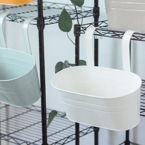 1pc Flower Pot Oval Metal Plant Fence Balcony Garden Hanging Small Items