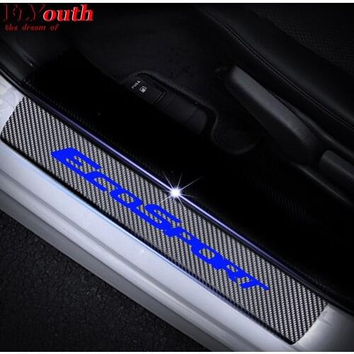 4D Carbon Fiber For Ford ECOSPORT Vinyl Sticker Car Door Sill Welcome Pedal Stickers Door Threshold Plate Car Styling 4Pcs