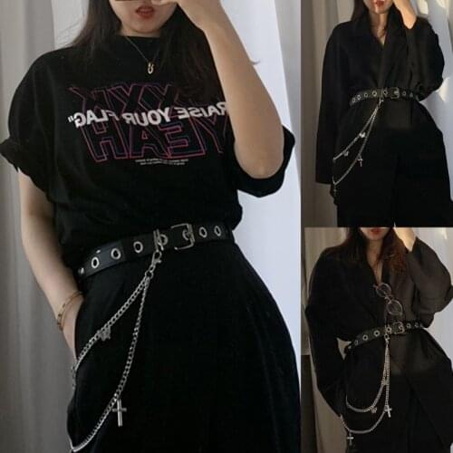 Gothic Punk Pants Jeans Waist Chain with Cross Butterfly Pendant Jewelry Belt
